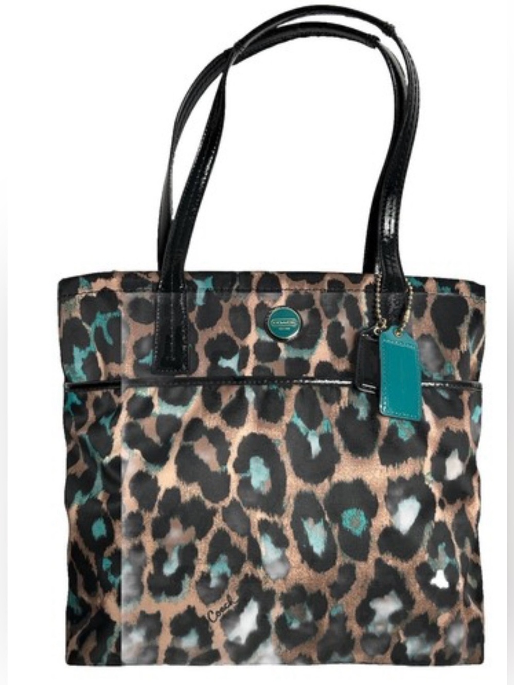 Coach Ocelot Print Tote with Teal Accents
